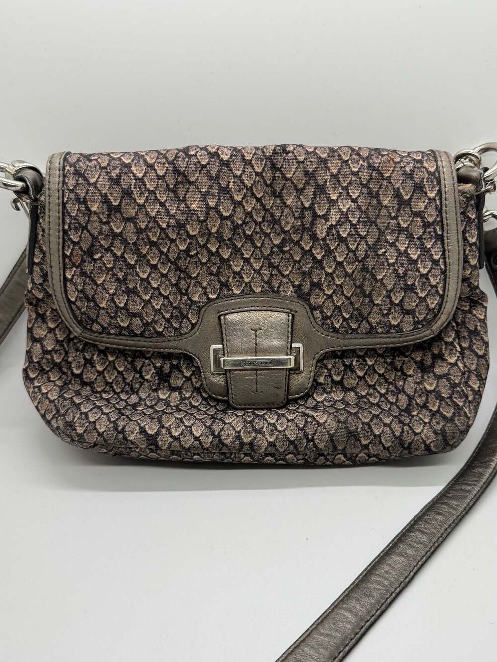 Coach Taylor Crossbody Bag in Grey Snake Print Canvas and Leather
